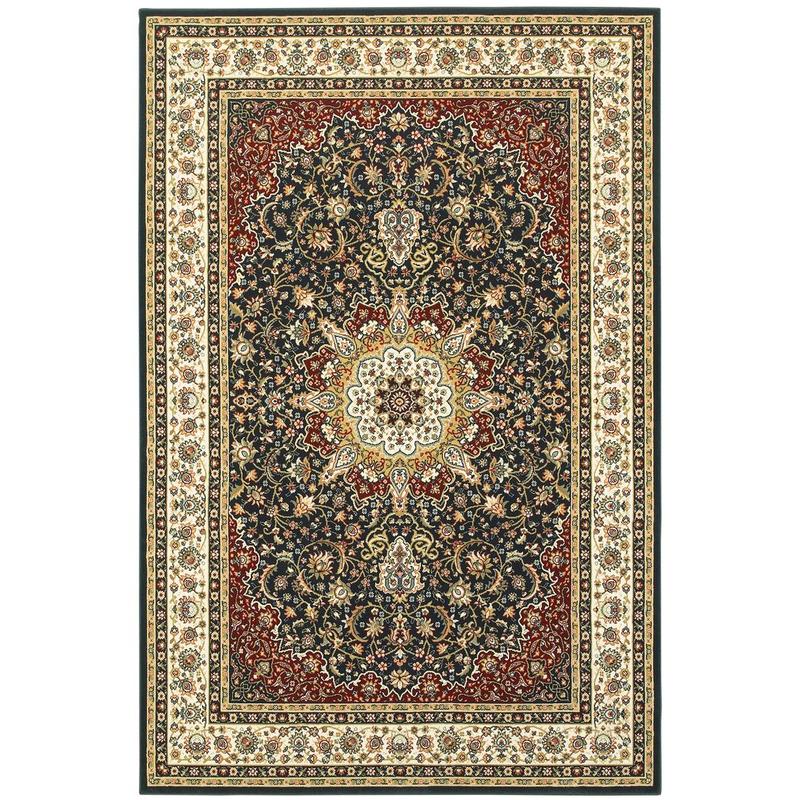 Kashan 119U1 Navy/ Ivory Indoor Area Rug - 1'10" x 3'