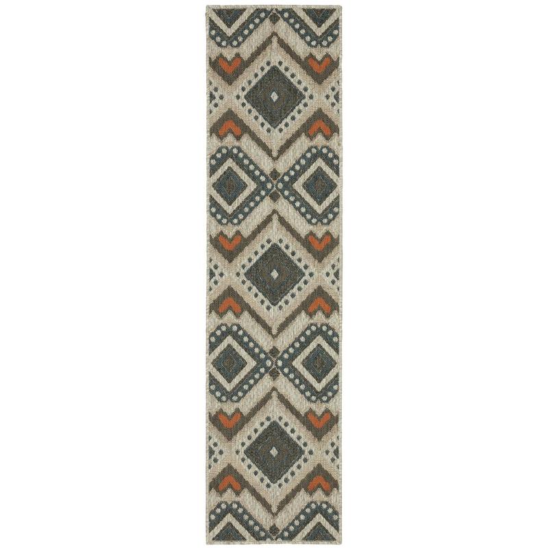 Latitude 002X3 Grey/ Orange Indoor/Outdoor Area Rug - 1'10" x 7'6"