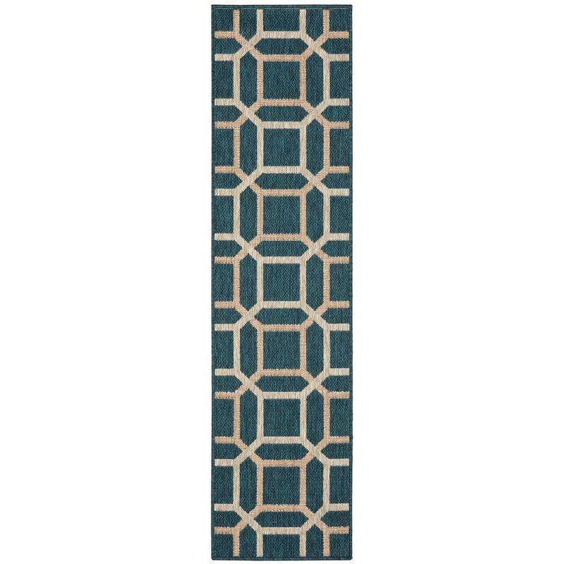 Latitude 806B3 Teal/ Grey Indoor/Outdoor Area Rug - 1'10" x 7'6"