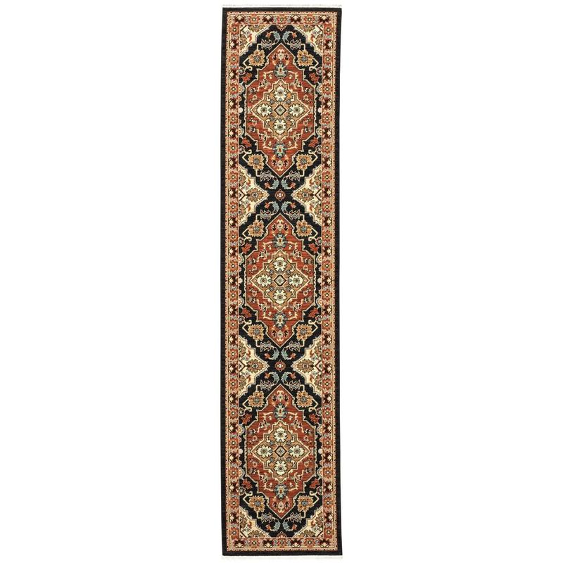 Lilihan 4929A Black/ Rust Indoor Area Rug - 2'6" x 12'