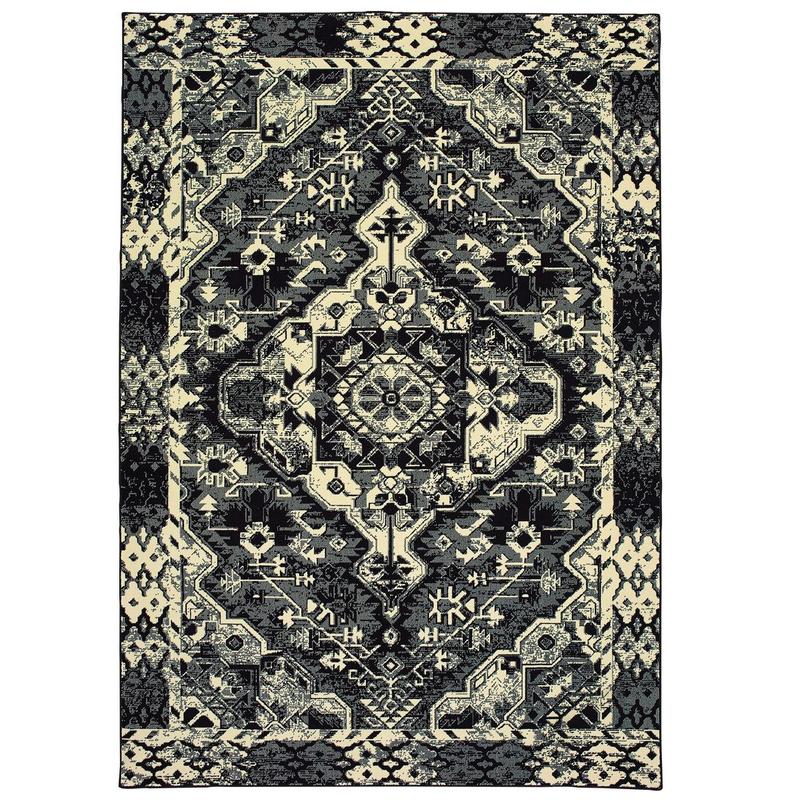 Luna 5603K Black/ Ivory Indoor Area Rug - 9'10" x 12'10"
