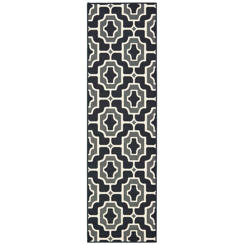 Marina 1491Z Black/ Grey Indoor/Outdoor Area Rug - 2'3" x 7'6"
