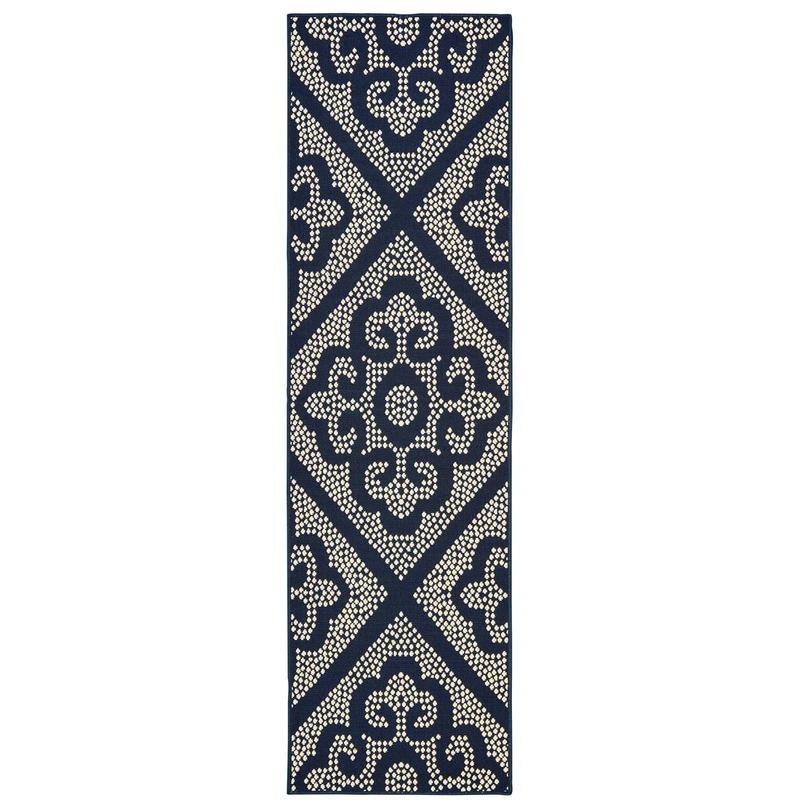 Marina 3804B Navy/ Ivory Indoor/Outdoor Area Rug - 2'3" x 7'6"