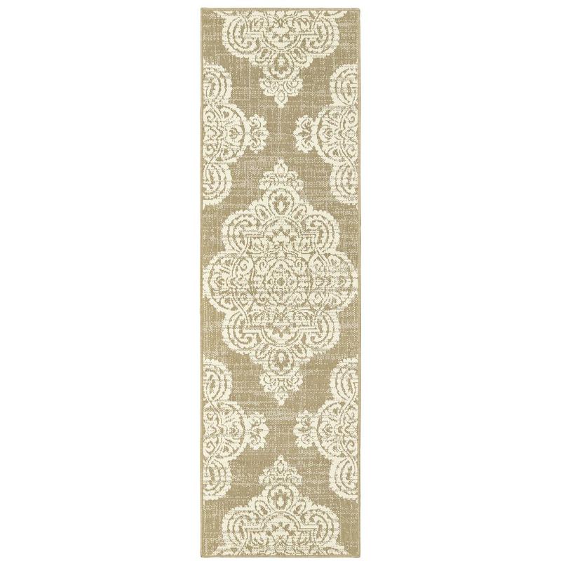 Marina 5929J Tan/ Ivory Indoor/Outdoor Area Rug - 2'3" x 7'6"