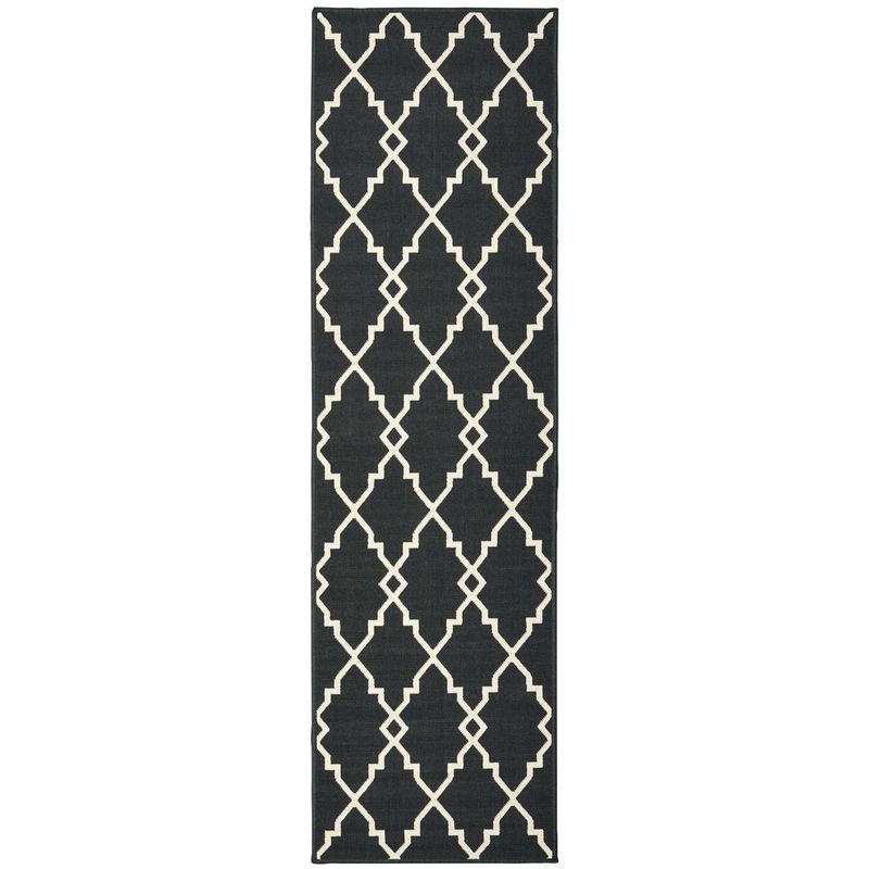 Marina 7763K Black/ Ivory Indoor/Outdoor Area Rug - 2'3" x 7'6"