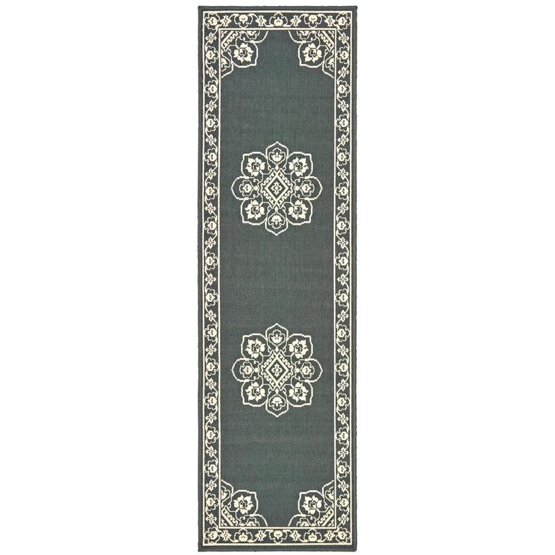 Marina 7764E Grey/ Ivory Indoor/Outdoor Area Rug - 2'3" x 7'6"