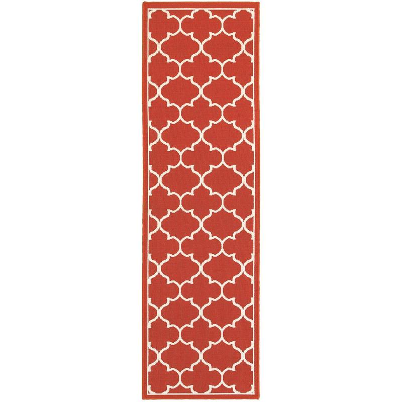 Meridian 1295R Red/ Ivory Indoor/Outdoor Area Rug - 2'3" x 7'6"