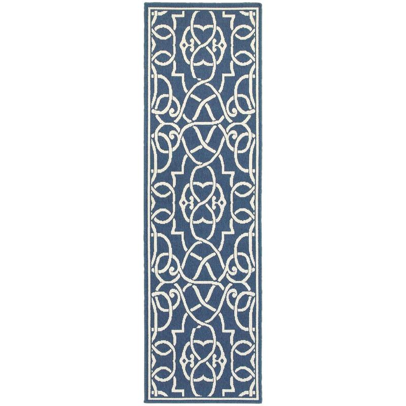 Meridian 2205B Navy/ Ivory Indoor/Outdoor Area Rug - 2'3" x 7'6"