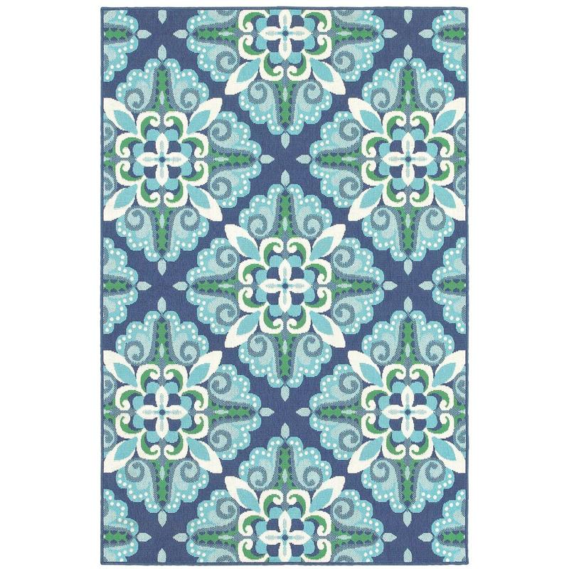 Meridian 2206B Blue/ Green Indoor/Outdoor Area Rug - 1'10" x 2'10"