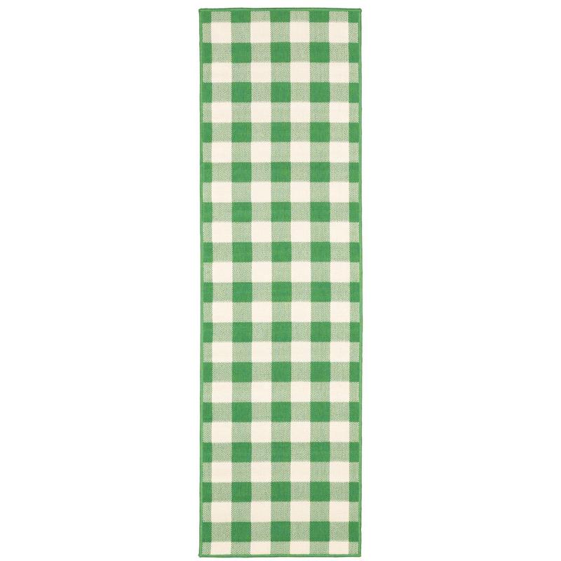 Meridian 2598G Green/ Ivory Indoor/Outdoor Area Rug - 2'3" x 7'6"