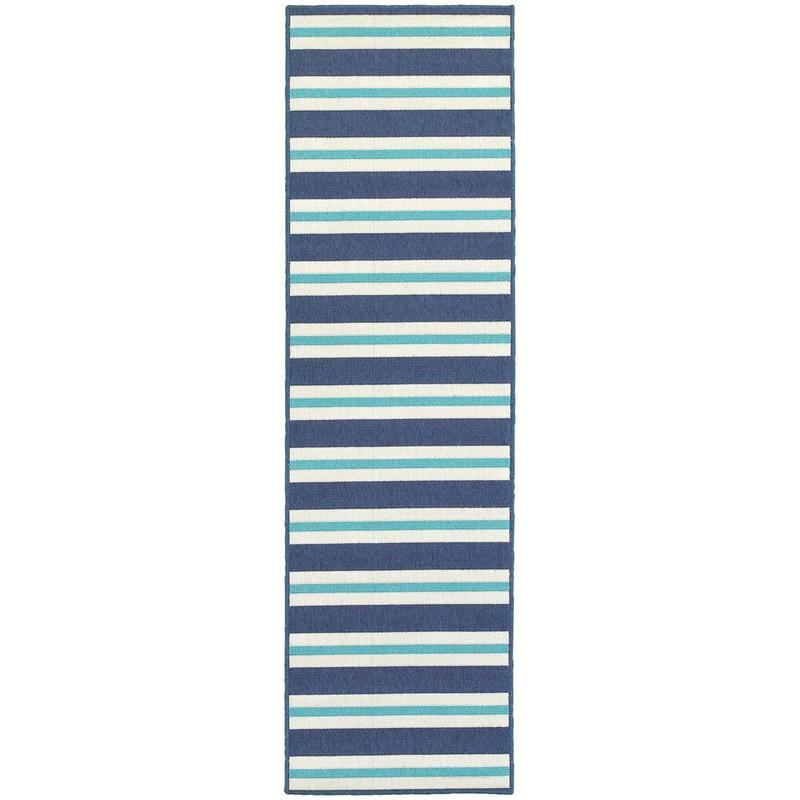 Meridian 5701B Blue/ Ivory Indoor/Outdoor Area Rug - 2'3" x 7'6"