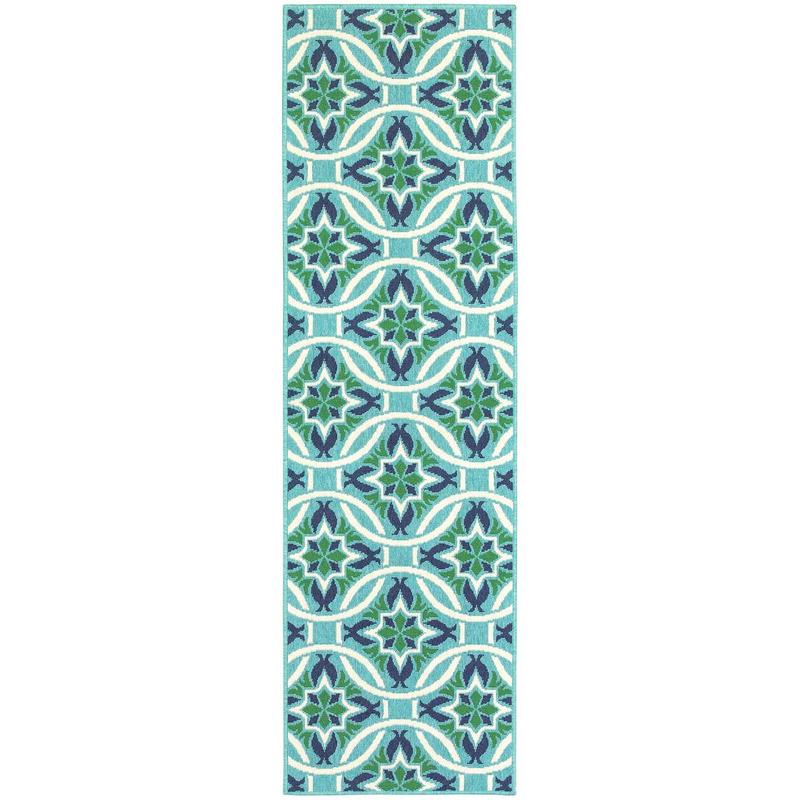 Meridian 5868L Blue/ Green Indoor/Outdoor Area Rug - 2'3" x 7'6"