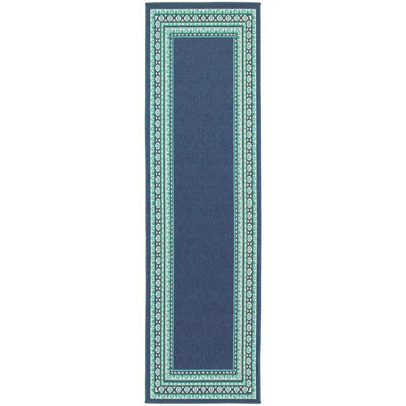 Meridian 9650B Navy/ Green Indoor/Outdoor Area Rug - 2'3" x 7'6"