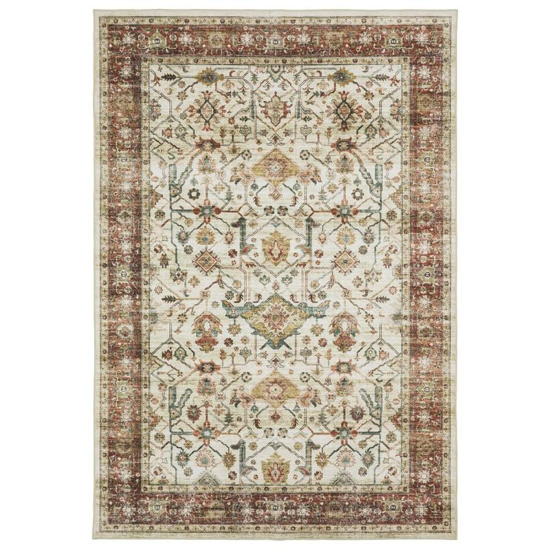 Sumter SUM05 Ivory/ Rust Red Machine Washable Indoor Area Rug - 5' x 7'