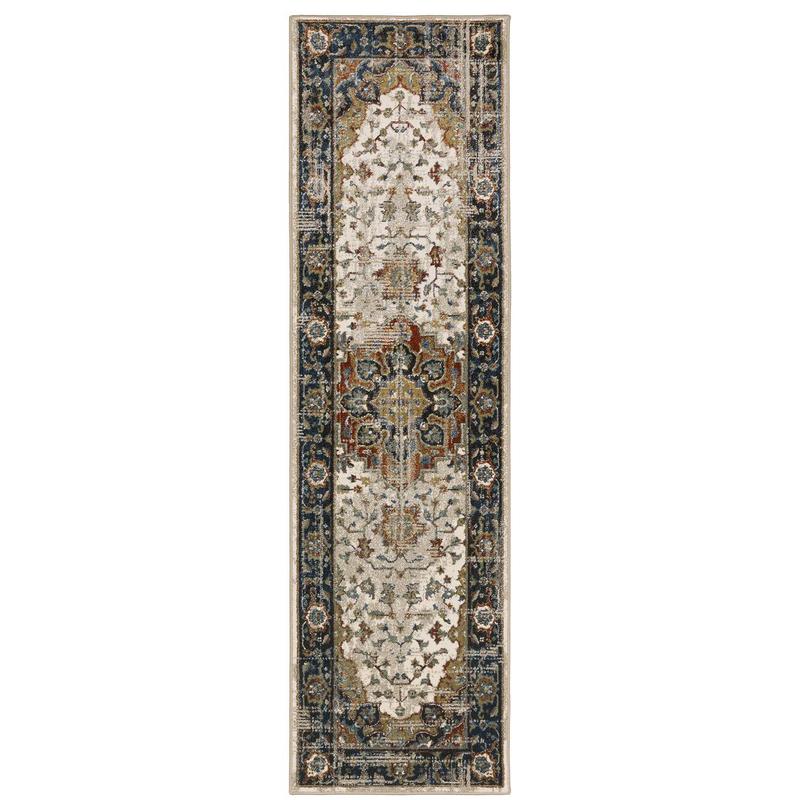 Venice 054X8 Beige/ Blue Indoor Area Rug - 2'3" x 7'6"