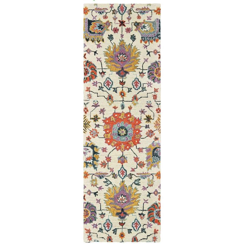 Zahra 75502 Ivory/ Orange Hand-crafted Wool Area Rug - 2'6" x 8'