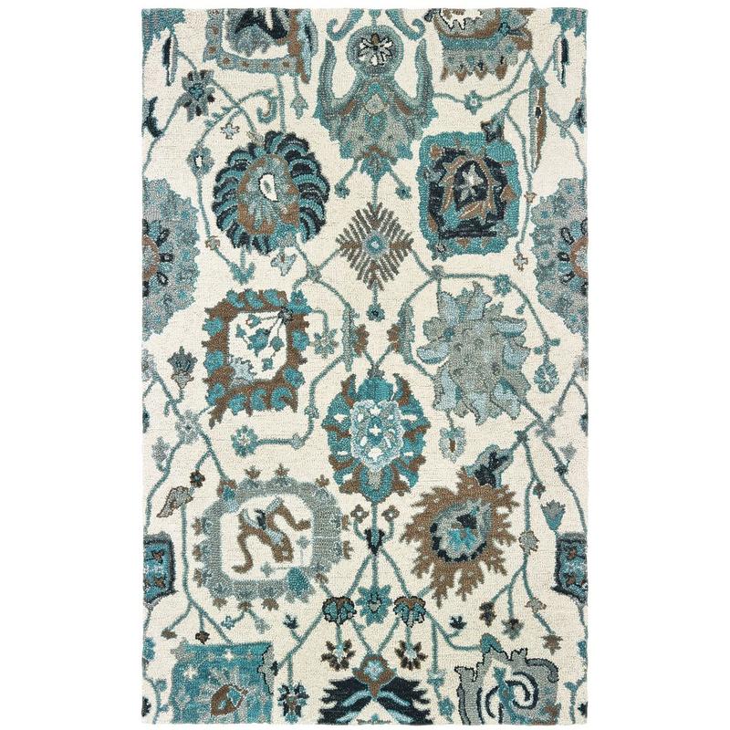 Zahra 75503 Ivory/ Blue Hand-crafted Wool Area Rug - 3'6" x 5'6"