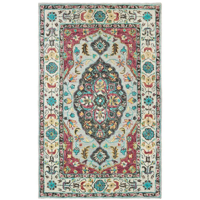 Zahra 75504 Grey/ Pink Hand-crafted Wool Area Rug - 5' x 8'