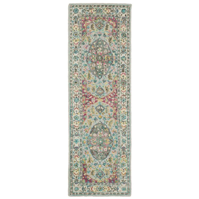 Zahra 75504 Grey/ Pink Hand-crafted Wool Area Rug - 2'6" x 8'