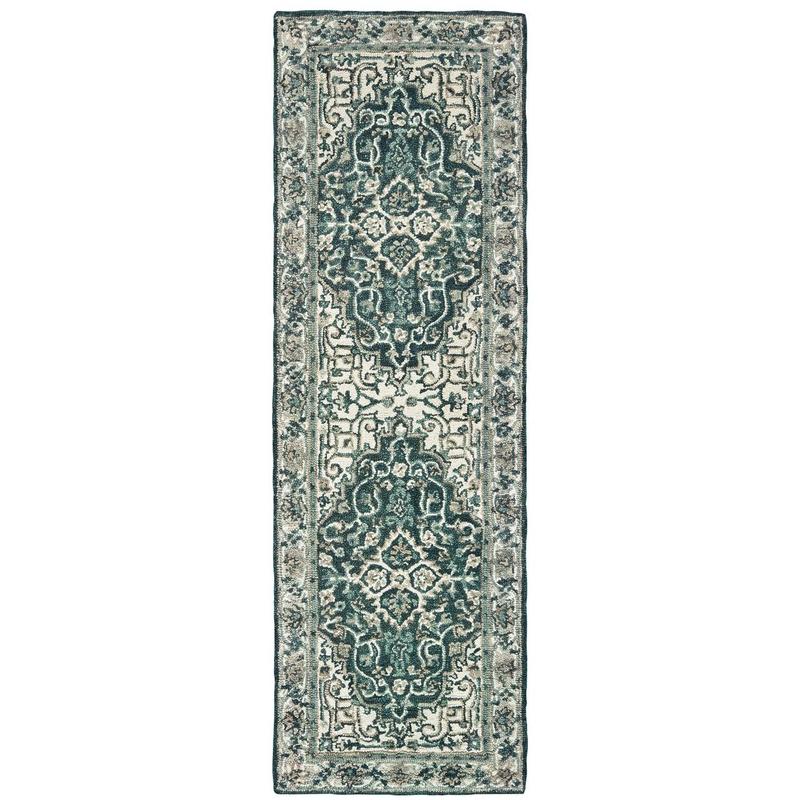 Zahra 75506 Grey/ Blue Hand-crafted Wool Area Rug - 2'6" x 8'