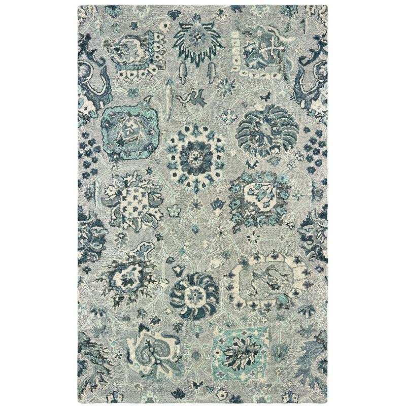 Zahra 75508 Grey/ Blue Hand-crafted Wool Area Rug - 3'6" x 5'6"