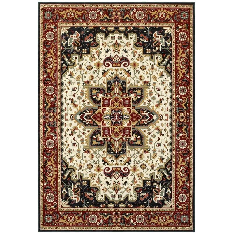 Kashan 096W1 Red/ Ivory Indoor Area Rug - 5'3" x 7'6"
