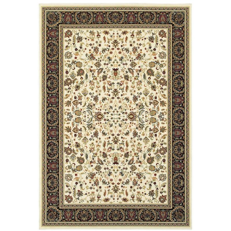 Kashan 108X1 Ivory/ Black Indoor Area Rug - 7'10" x 10'10"