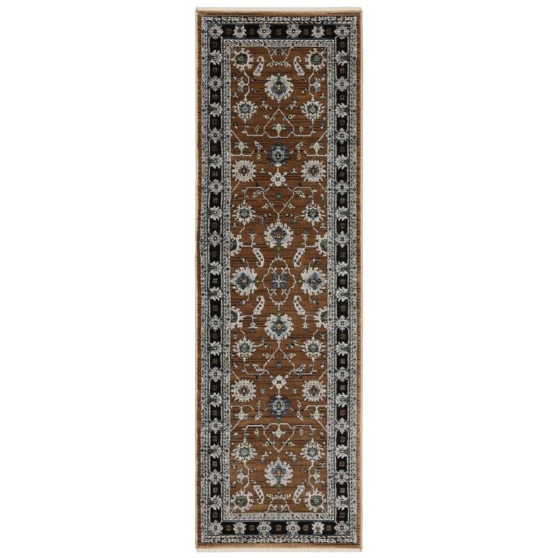 Keira KEI05 Rust/ Grey Indoor Area Rug - 2'3" x 7'6"